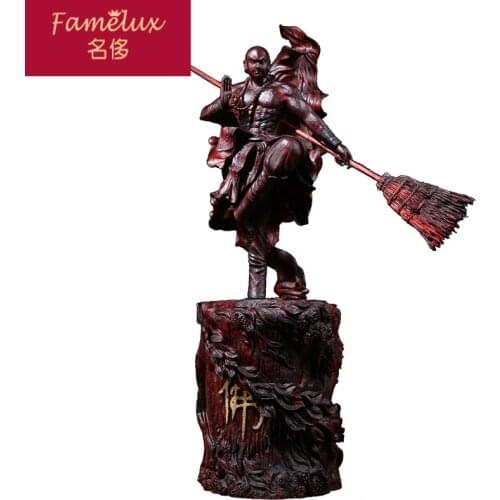 India Pterocarpus Santalinus Wood Carving Ornaments Home Handmade Martial Arts Sweeping Monk