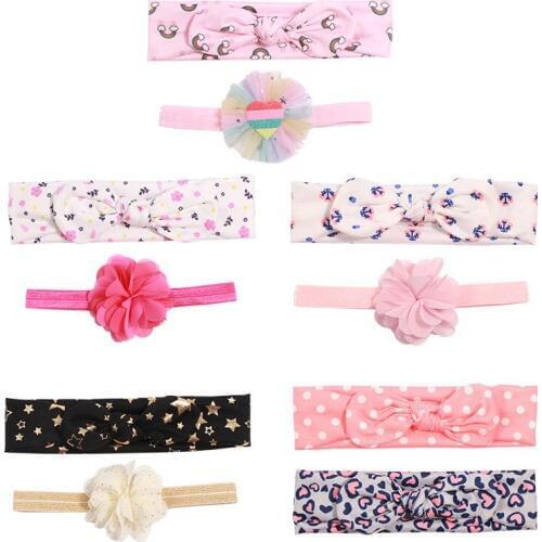 Boutique ins 10Sets Fashion Cute Glitter Hear Gauze Floral Headbands Rainbow Star Heart Soft Hairbands Princess Newborn Headwear