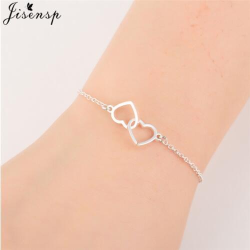 Jisensp Double Heart Charm Bracelets for Women Pulsera Jewelry Stainless Steel Chain Armbanden Bijoux Femme Bridesmaid Gifts