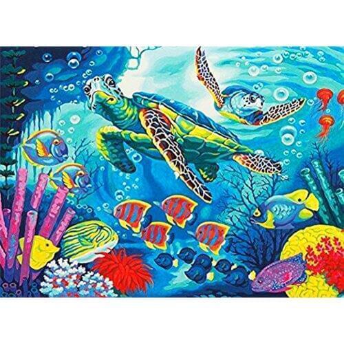 5D DIY Diamond Paintings Full Round Drill Turtle and Fish Mosaic Landscape Vevet Canvas Kits Embroidery Sticker Decoration Home