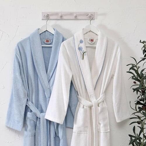 Crown-Bamboo Carmen Family Robe Set White & Blue