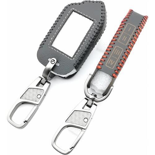 Two Way LCD Remote Fob 100% Leather Key Case Cover For Sher-khan Mobicar A Mobicar B Russian Version 2 Way Car Alarm System