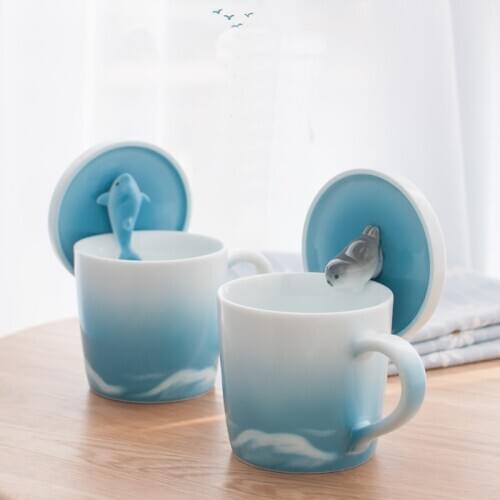 Creative Marine atmosphere Whale Ceramic Cup Handmade blue ocean seal coffee cup
