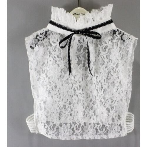Lace Floral Ruffles Stand Fake Collars for Women Blouse Sweater Decorative Female Detachable Collar Bowknots False Collar