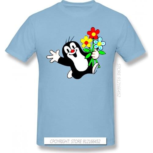 Krtek Print Pure Cotton T-Shirt The Mole Anime Men Fashion Streetwear 100% Cotton Oversized Tops Tees Male T Shirts