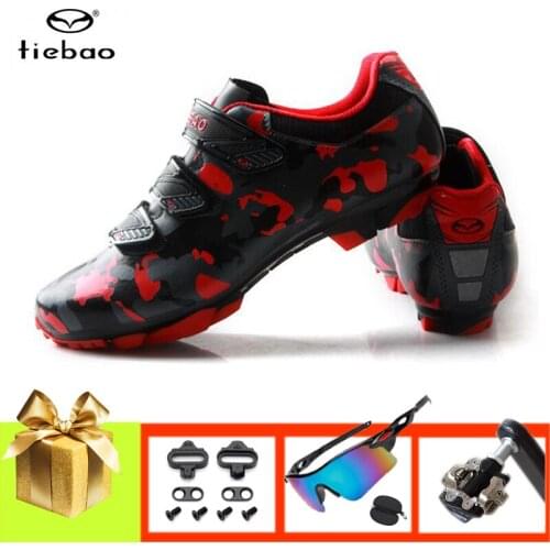TIEBAO Cycling Shoes Men Outdoor Sapatilha Ciclismo Brethable Self-locking Wear-resistant Mountain Bike Sneakers Add SPD Pedals