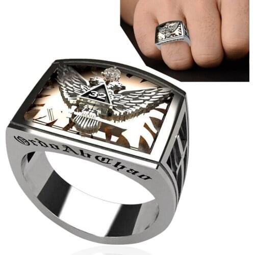 Mens Popular Double Headed Eagle Ring Trendy Geometric Crystal Finger Rings Fashion Punk Jewelry Gift Size 6-12 For Male