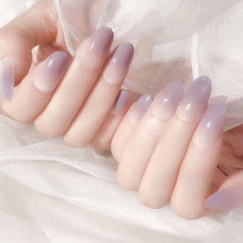24pcs High Quality Charming Fake Nail nude purple gradient Design Nail Art False Tips Full Cover False Nails