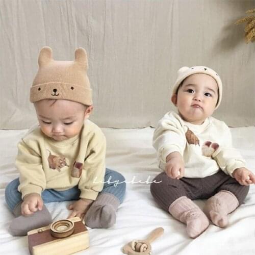 2021 New Baby Boy Cartoon Sweatshirt Cute Cat Print Infant Girl Long Sleeve Sweatshirt Fashion Autumn Kids T Shirt 6M-3T