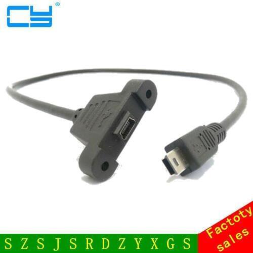 0.3M/0.5M Screw Lock Panel Mount Mini USB 2.0 Male to Female M/F Extension Data Sync Power Charge Cable Screws Shielding