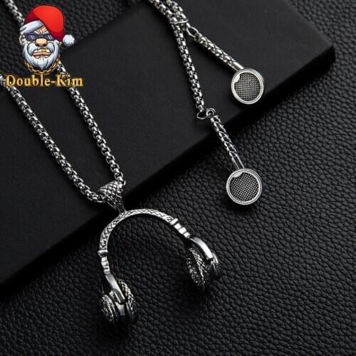 Headset Pendant Necklace Men Hiphop Street Culture Titanium Stainless Steel Fashion Trendy Silver Color Necklace Man Jewelry