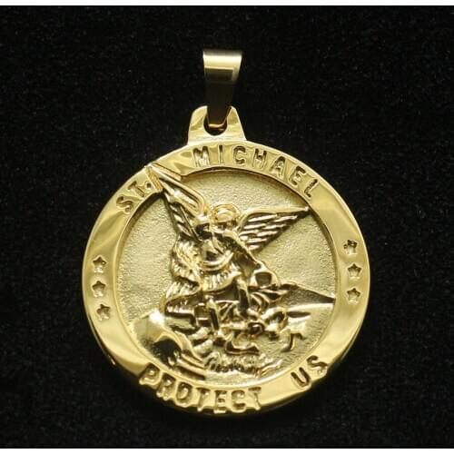 Unisex Cool 316L Stainless Steel Star SAINT MICHAEL PROTECT US Pendant