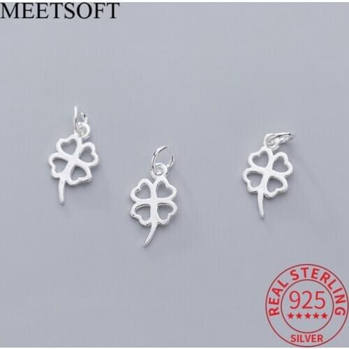 MEETSOFT 925 Sterling Silver Simple Clover Charms DIY Hollow Leaf Pendant Making Finding Handmade Jewelry Accessory