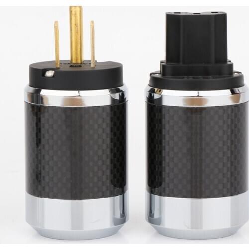 Preffair BCF2-G Hi-End Black Carbon Fiber Gold Plated US Power Cable Plug IEC Connector Female male HIFI DIY Mains Power Cable