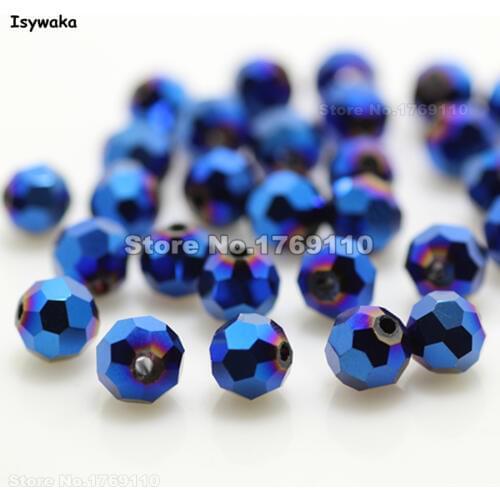 Isywaka Sale 100pcs Shining Blue Color Round 6mm Austria Crystal Beads charm Glass Beads Loose Spacer Bead for Jewelry Making