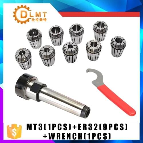 9pcs ER32 Spring Collets + 1PCS MT3 M12 ER32 Collet Chuck Morse Taper Holder For CNC Milling Lathe Tool