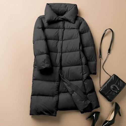 Ailegogo New Winter Women Ultra Light Down Long Jacket 90% White Duck Down Warm Snow Coat Female Solid Thick Fluffy Outwear