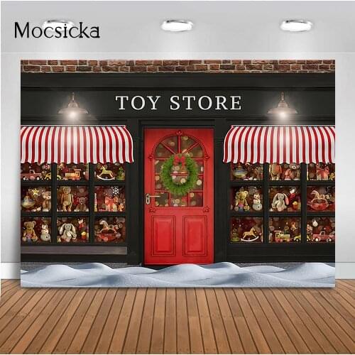 Christmas photography backdrop shop store dessert windows photo background studio winter snow outdoor toy store photo background