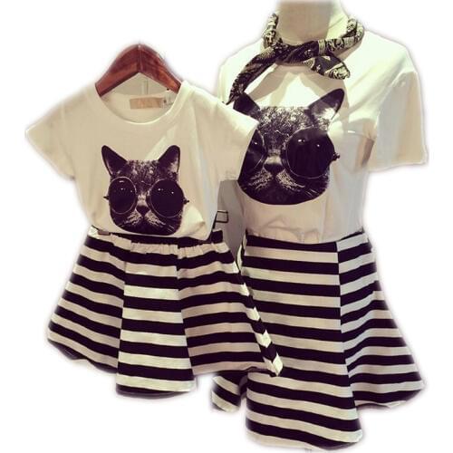 2020 Family Clothes Sets Matching Mother And Daughter Set Cotton Short-Sleeve T-Shirts Fashion Striped Mother Daughter Dresses