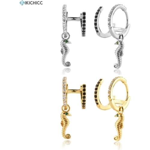 KIKICHICC 925 Sterling Silver Gold Black Clear Circle Earcuff Drop Earring Hippo Animal Two Circle Luxury Jewelry Circle Clips