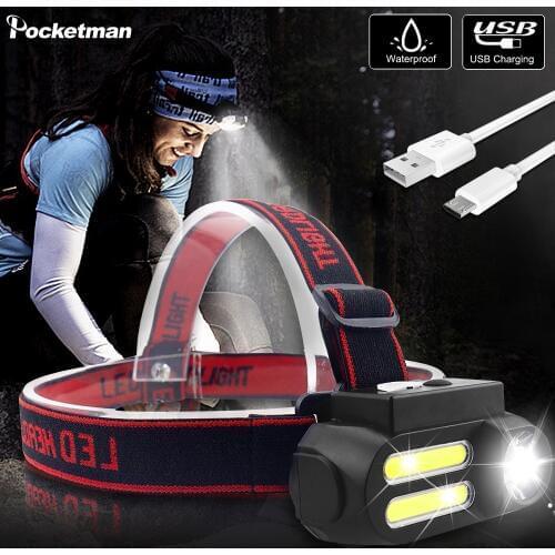 Super Bright Portable 2*COB LED Headlamp Work Light Waterproof Headlight Use 18650 Battery USB Rechargeable Head Light