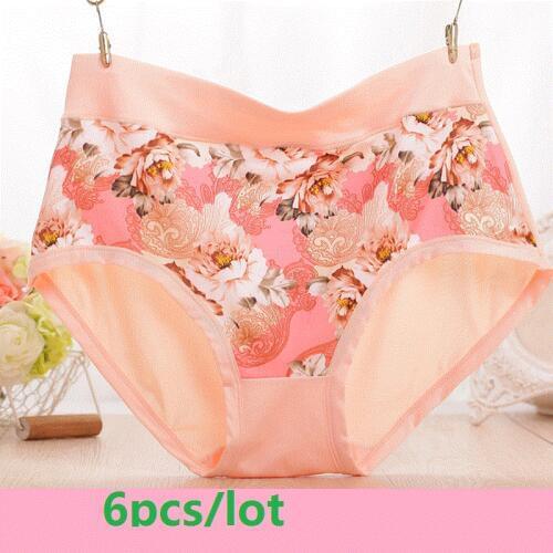 XXL 6Pcs/lot Womens underwear bamboo fiber fashion floral printing high elasticity plus size panties ladys briefs