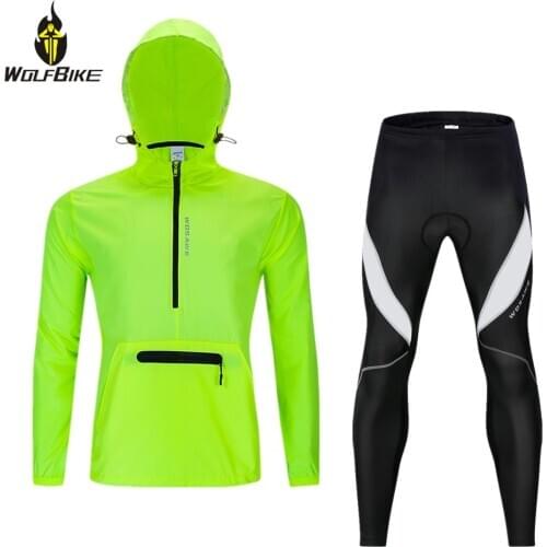 WOSAWE Reflective Windproof Cycling Clothing Mountain Bike Jackets Tight Pants Kit Suit Mens Bicycle Top Jersey Bottom Set