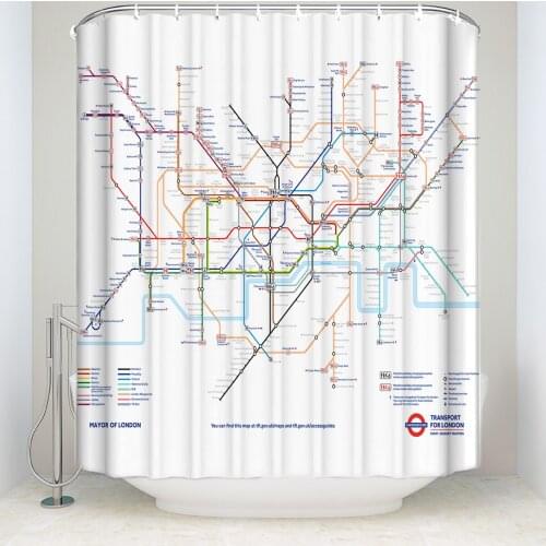 CHARMHOME Map Decor Shower Curtain City Subway of London Rail Transit Polyester Fabric Waterproof Bath Curtain Hooks Included