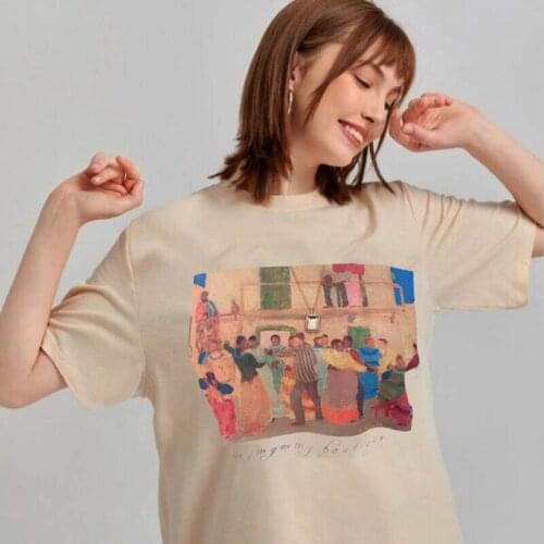 White Khaki Funny Cartoon T Shirt Women Korean Style Graphic T-shirt Cute Small Fresh Tshirt Girl Harajuku Top Tees Female