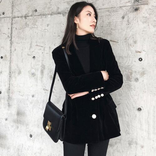 Women blazers and jackets 2019 OL work bussiness black velvet jacket coat for ladies mujer 2019 casual blazer