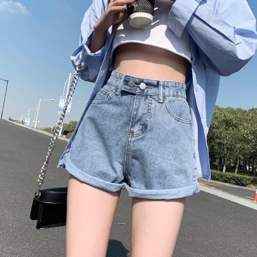 Womens New 2021 Fit High Quality Denim Tide Female Pants Summer solid color Loose Mom Shorts Jeans Streetwea Casual Versatile