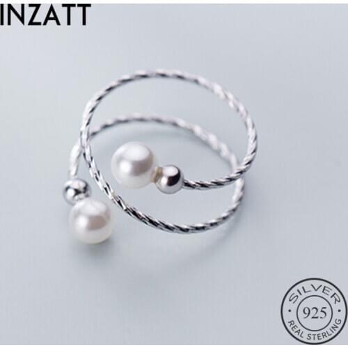 INZATT Real 925 Sterling Silver Pearl Geometry For Fashion Women Birthday Party Cute Fine Jewelry Minimalist Accessories Gift
