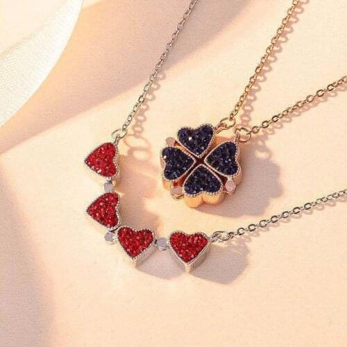 Amxiu Variety Four-leaf Clover Necklace Love Flattened Folding Pendant Rose Gold Clavicle Chain Full Diamond Red Necklace