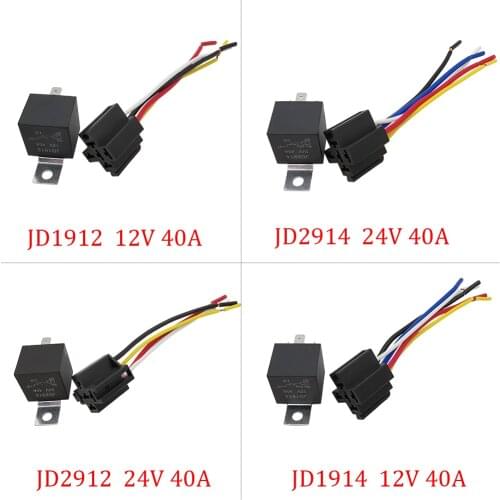 1Pair JD1912 JD1914 JD2912 JD2914 Car Relay Socket Plug 12V 24V 4Pin 5Pin Automotive Relay with Cable Auto Control Device Relays