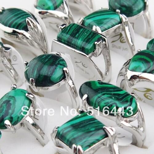 New Arrival Charms 10pcs Vintage Green Malachite Stones Turquoise Silver P Womens Mens Rings Wholesale Jewelry Lots A-908