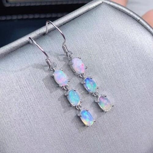 100% Real Opal Drop Earrings for Daily Wear 4mm*6mm White Opal Dangler 925 Silver Opal Jewelry