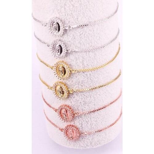12PCS, Gold/rose gold/silver color jesus of virgin oval connector Link Chain Bracelet For Women Girls