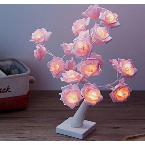 24LED Light Night Lamp Romantic Flower Warm Rose Tree Light Wedding Holiday Decoration