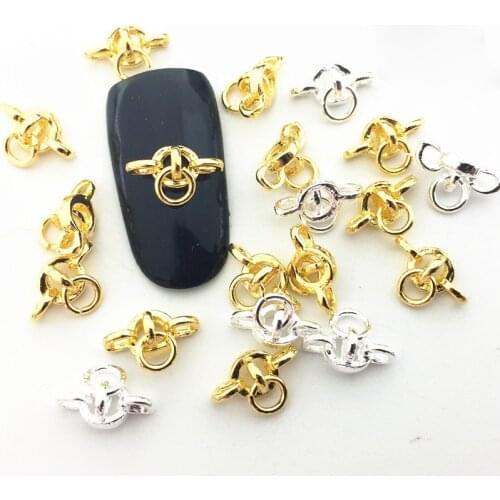 50pcs Gold/Silver New Punk Style Japanese Nail Metal Jewelry Alloy Hollow Pendant Ring Bull Nose Ring Nail Art Decoration