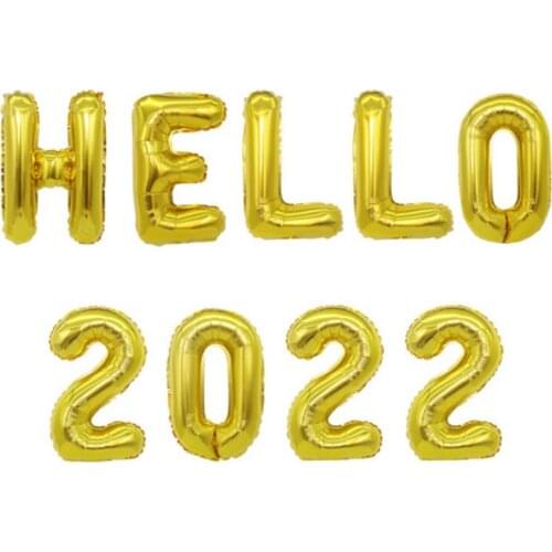 9pcs HELLO 2022 Foil Balloons 16 Inch Rose Gold Silver Letter Air Balloon Happy New Year Christmas Party Decorations Supplies
