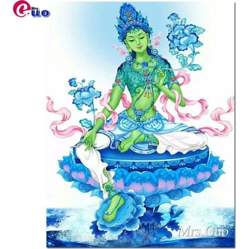 5D Diy Full Square Round Buddha Diamond Painting Diamond Embroidery Thangka Green Tara Diamond Mosaic Cross Stitch Sticker