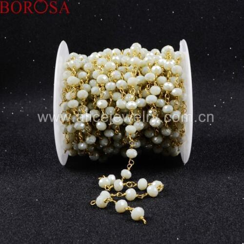 BOROSA Light Yellow-Green Quartz Beaded rosary Chains Gold Color Silver Color or brass chain necklace JT024