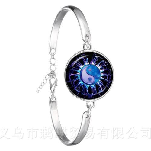Vintage Yin Yang Bracelet Black White Cross Tai Ji Jewelry Glass Cabochon Silver Plated Bangle Yin Yang Women Girls For Gifts