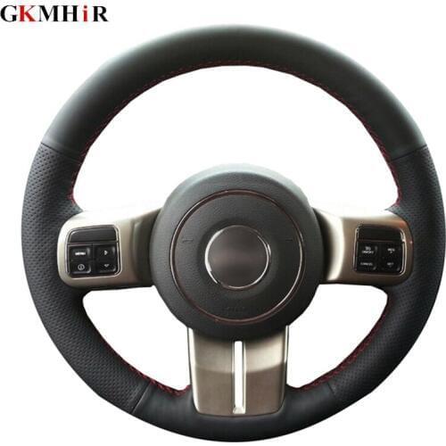 Black Artificial Leather Car Steering Wheel Cover Cover for Jeep Compass Grand Cherokee Wrangler Patriot 2012-2014 Hand-stitched