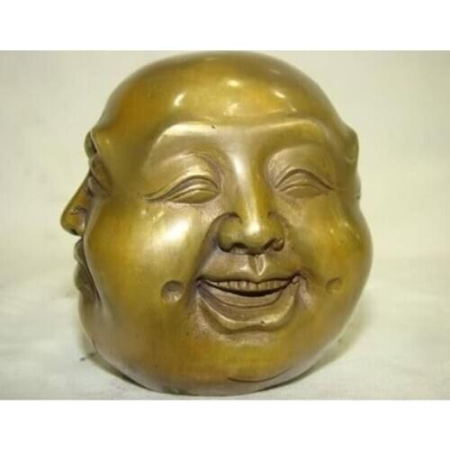 Decoration bronze factory Pure Brass Antique Old Elaborate Chinese Tibetan Brass four face seal buddha head statue