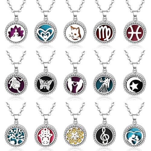 New 15 Style Zircon Aroma Necklace Stainless Steel Aromatherapy Diffuser Essential Oil Perfume Lockets Magnetic Pendant Jewelry