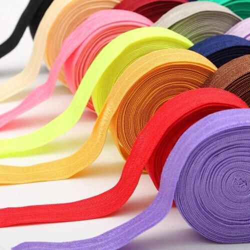 5 Yard 15mm Solid Color Shiny FOE Foldover Elastic Ribbon Lace Trim Elastic Band Hair Ties Headband Dress DIY Sewing Accessories