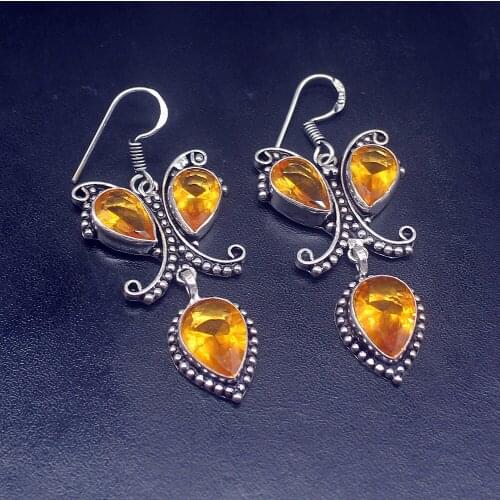 Gemstonefactory Big Promotion 925 Silver Adorable Honey Topaz Teardrop Women Ladies Gifts Dangle Drop Earrings 20211964