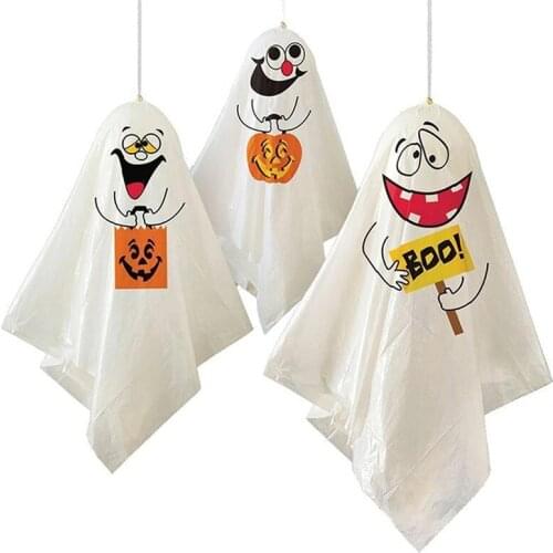 Hot 3pcs/set 3 Scary Halloween Hanging Decoration Ghost Bags Balloons with Twist Ties Party Decoration Minint