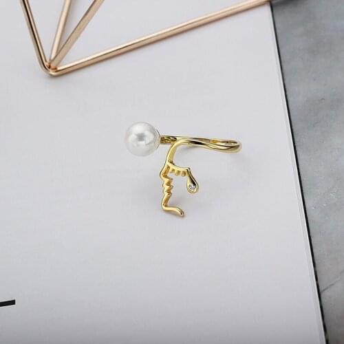 Natural Freshwater Pearl Open Rings For Women Statement Real 925 Sterling Silver Face Figure Ring Party Gifts Accessories